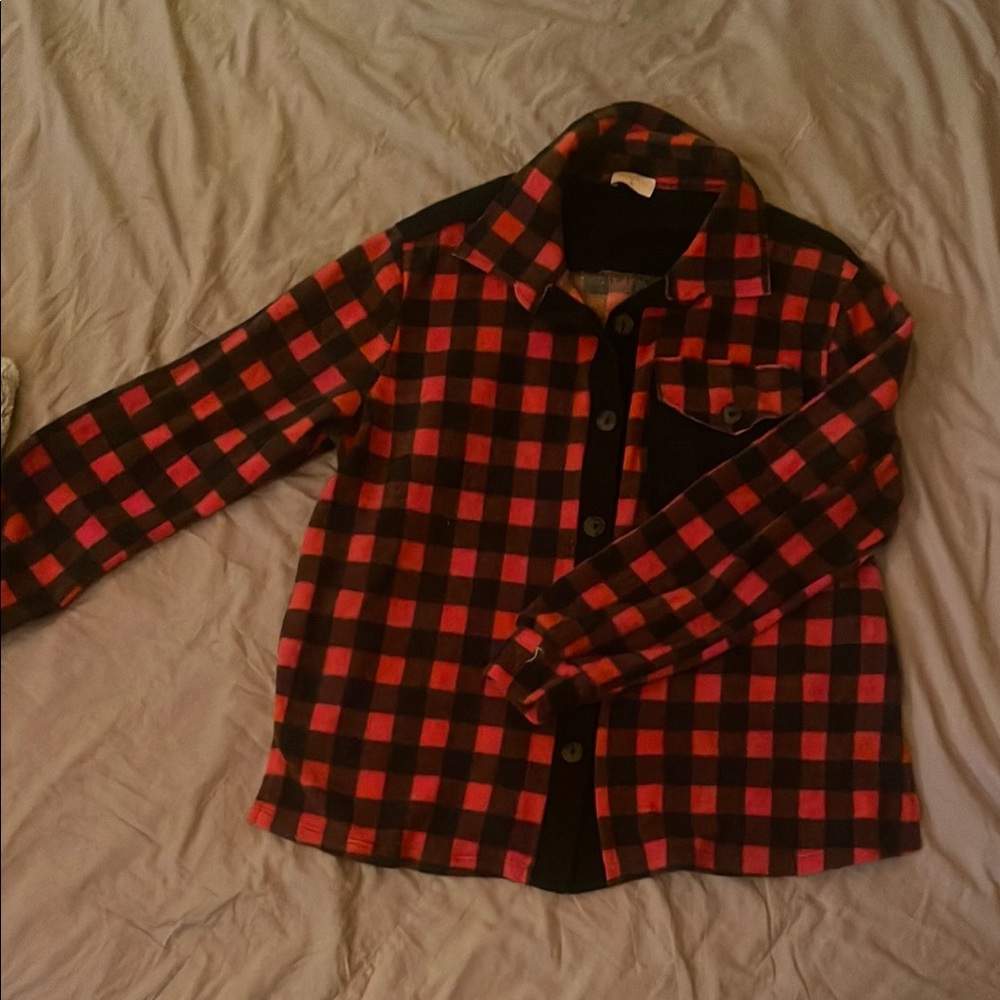 Red and Black Plaid Button-Up Shirt